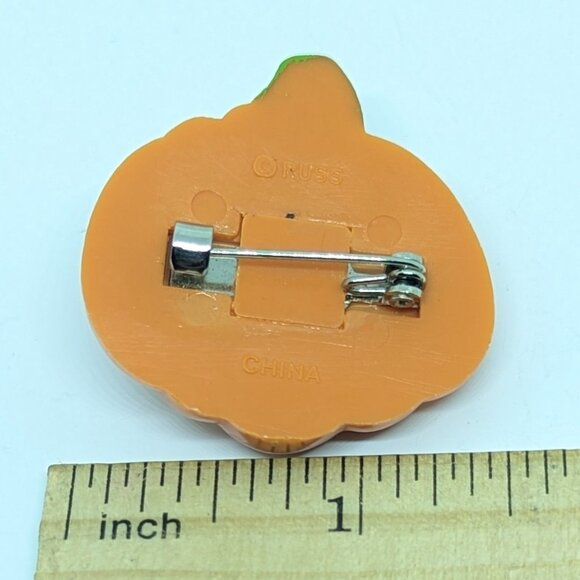 Russ Vintage Pumpkin Pin Halloween Brooch Orange Goofy Face Jack O'Lantern - Picture 2 of 3